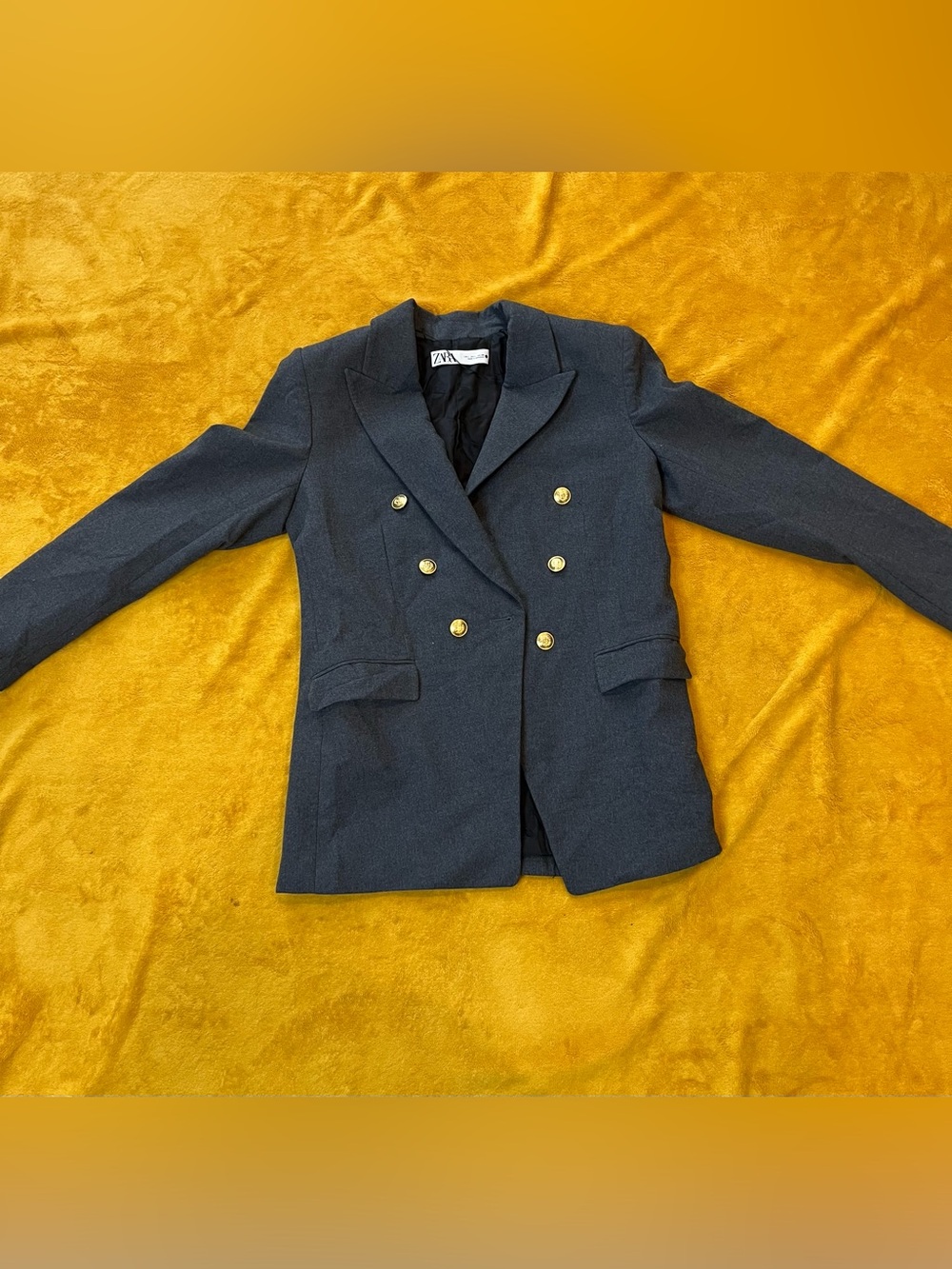 Zara Dark Navy Double-Breasted Blazer with Gold Buttons